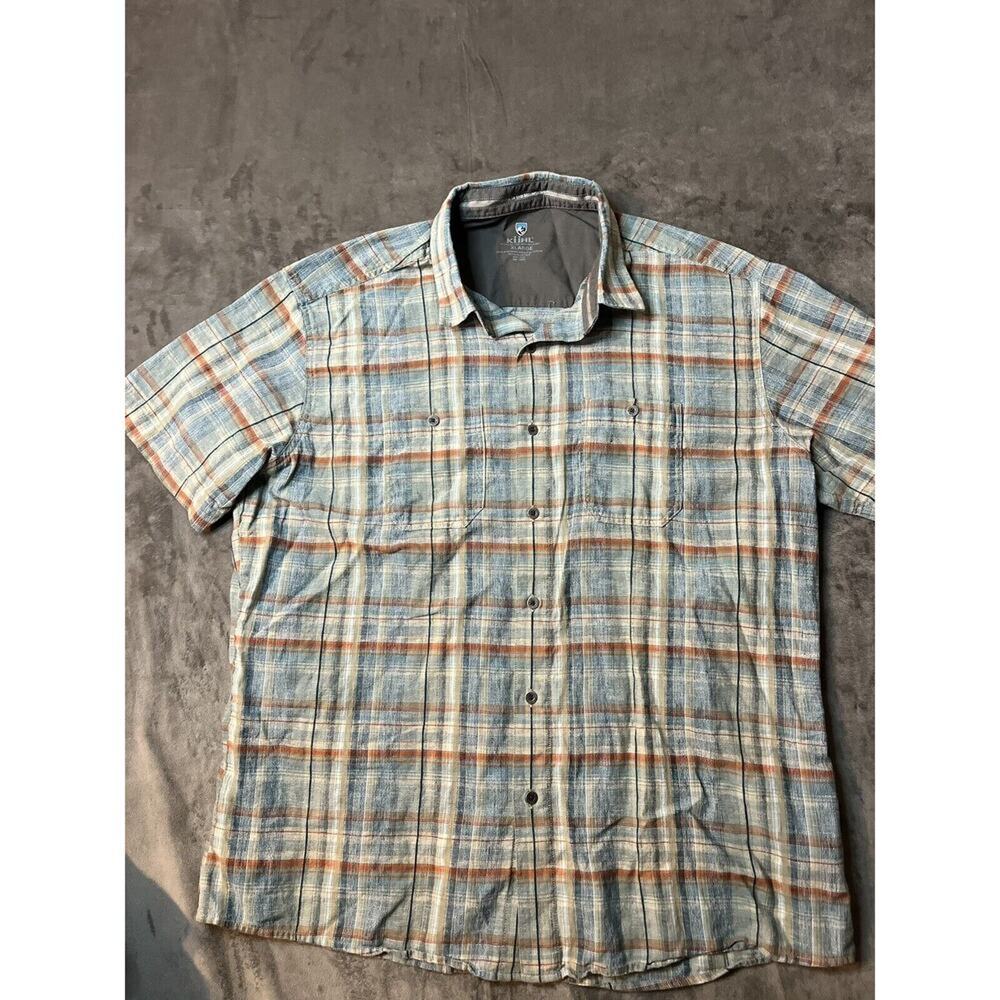 Kuhl Button Down Shirt Adult Extra Large XL‎ Blue Plaid Short Sleeve